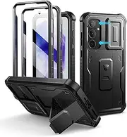 [Dexnor] for Samsung Galaxy A55 Case with Built-in Slide Camera Cover & Screen Protector & Kickstand, Heavy-Duty Shockproof Rugged Case Full-Body Bumper Protective - Black
