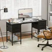 ApexSpace Computer Desk Office Desk with Drawers&Mesh Shelf Gaming Desk with Ample Storag File Drawer Organization Ideal Home Office Desk for Home Study Work 140CM Black