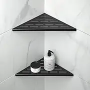 Bernkot Corner Shower Shelf 10" Matte Black 304 Stainless Steel Slot Design Recessed Corner Shelves Bathroom Shower Shelf for Tiled Wall, 2 Pack