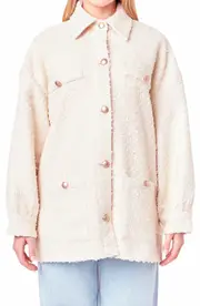 English Factory Tweed Button-Up Shirt Jacket in Ivory at Nordstrom, Size Medium