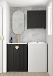 650*600*900mm Otti Marlo Matt Black Fluted Moisture Resistant Plywood Mini Laundry