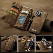 CaseMe Leather Wallet Phone Case For Apple iPhone 16 15 14 Pro Max 13 12 11 X XR XS Max 8 7 Multifunction Magnetic Flip Folio Phone Case Vintage Protective Cas