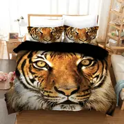 Orange Tiger Quilt Doona Duvet Cover Pillow Case Set
