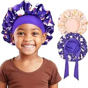 [Lolalet] 2 PCS Kids Bonnets for Girls, Silk Bonnet for Sleeping Reversible Satin Hat with Wide Elastic Band Night Sleep Caps for Teens Child Girls Curls Braids Natural Hair -Unicorn/Rainbow