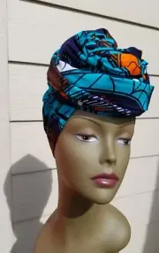 Teal & Orange Head wrap;TealAfrican Headwrap; African Clothing; African Fabric
