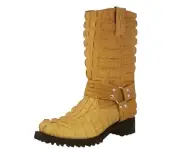Mens Motorcycle Boots Leather Harness Alligator Print Square Toe Mango Botas