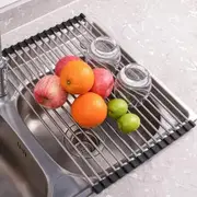 Roll Up Dish Drying Rack Over The Sink Drying Rack,Folding Dish Rack Over Sink Mat,Stainless Steel Dish Drainer Sink Rack Kitchen Sink Organizer Accessories Black 17"x11.8"