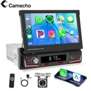 1DIN Car Stereo Radio Wireless Carplay Android Auto Flip Out Touch Screen Camera