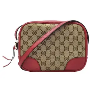 【GUCCI 古馳】449413 經典GG LOGO緹花布牛皮飾邊肩背斜背相機包(顏色任選)