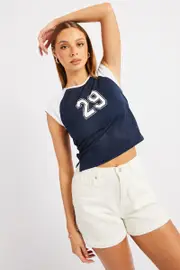 Blue Sport Tee Short Sleeve Crop - Size 16XL, Women's Graphic Tee