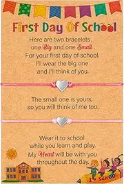 [EOBOH] Back to School Supplies, First Day of School Bracelet Mommy and Me Bulk, Preschool Matching Wish Bracelets, Adjustable Bracelet Mother Daughter for School Boys Girls Gifts Stuff Supplies