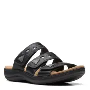 Clarks Women's Laurieann Nora Flat Sandal, Black Leather, 6.5 26171262 Black FAB