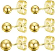 [Hopply] 3 Pairs Dainty Gold Stud Earrings for Women Hypoallergenic 20G Titanium Surgical Stainless Steel Post Cartilage Tragus Earrings Trendy Star Heart Multiple Piercing Jewelry for Men Sets