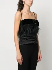 Dolce & Gabbana Vintage Silk Feather Crystal Embellished Corset Top (Size IT40)