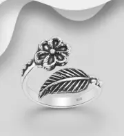 TJS 925 Sterling Silver Toe Ring Flower Leaf Wrap Around Design Adjustable