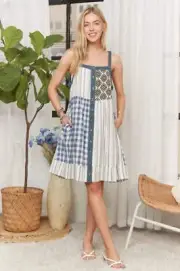 ADORA Patchwork Button Front Mini Dress