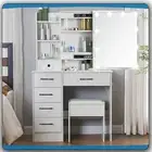 NEW Dressing Table With Sliding Mirror And Stool 6 Drawers Vanity Makeup Desk