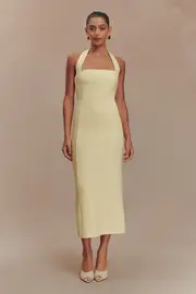 Amelita Suiting Halter Midi Dress - Pale Lemon