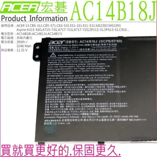 ACER 電池(原裝)宏碁 AC14B13J AC14B17J AC14B18J,Aspire ES1-331,ES1-332,ES1-511,ES1-523,ES1-532,ES1-533,ES1-731,ES1-732,ES1-331,ES1-531G,CB5-311,CB5-311P,CB3-531,CB5-571,CB5-571P,ES1-571,S1-572,B116-M,B117-M,SP113-31,SP513-51,C910