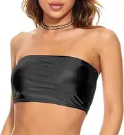 [Gatielzana] Women's Metallic Crop Top Shiny Strapless Tube Bra for Dancing, Raves, Festivals, Costumes