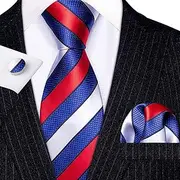 [GEDASHU] men's tie Blue Stripes Silk Tie Gift Men'S Suit Red Wedding Tie Handkerchief Suit Business