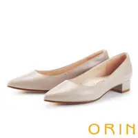 在飛比找momo購物網優惠-【ORIN】簡約時尚OL 質感羊皮素面尖頭粗跟鞋(可可)