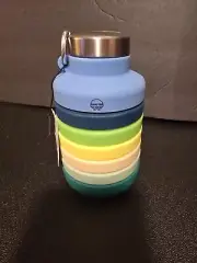 FP Movement Mayim Collapsible Water Bottle Blue Green Yellow 24oz Silicone