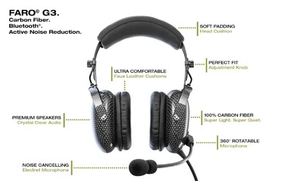 FARO G3 ANR Carbon Fiber Ultra Lightweight 9 Oz Stereo Headset with Bluetooth