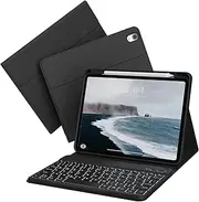 KVTVOU Keyboard Case for iPad 10th Generation (10.9 Inch 2022) / iPad (A16) 11th (11 inch 2025), 7 Color Backlight Square Cap, Wireless Detachable Folio Keyboard Cover with Pencil Holder, Black