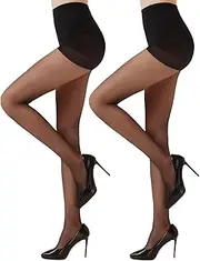 [Citystl] Black Sheer Tights for Women - 20D Not Rip Control Top Pantyhose with Reinforced Toes, Supple Feel - Resist Tears