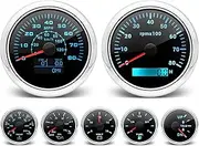 ARTILAURA 7 Gauge Set-GPS Speedometer, Tachometer, Oil Pressure, Fuel Level, Water Temperature, Trim, Voltmeter 7 Color AUTO Boat Gauges Kit Marine (Black Silver)