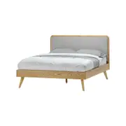 Stella Light Grey Upholstered Natural Oak Queen Bed Frame