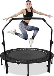 ADVWIN 48" Mini Trampoline Rebounder Max Load 200KG, Fitness Trampolines with Adjustable Foam Handle, Suitable for Adult and Kids Indoor/Outdoor Workout