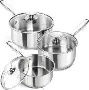 Stainless Steel Sauce Pan Set - 1, 2, 3 Qt Saucepans with Lids, Small Stainless