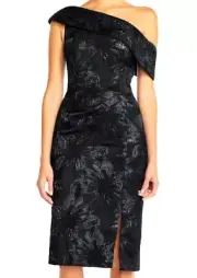 NWT $350 Aidan Mattox Off-the-Shoulder Asymmetrical Floral Jacquard Dress US 4