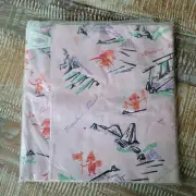 Vintage 60s Sim Inca Superpima Peru MCM Fabric Cotton Tablecloth Pink