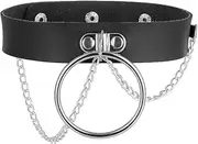 [Generic] PU Simulated Leather Silvert-Tone Chain Large O Ring Adjustable Collar Choker Necklace