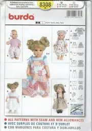 Burda Sewing Pattern 8308 Dolls Clothes 12"-14 & 16"-18" Dolls Pants Top Dress
