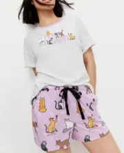 NEW PETER ALEXANDER KITTY CAT GREY TOP + LILAC SHORTS PJ SET WOMENS XL RP$119.90
