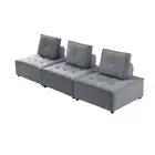 Foret 3pc Armless Seat Modular Extension Lounge Couch Velvet Sofa Light Grey