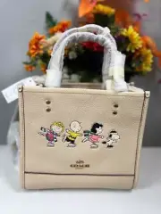 NWT COACH x PEANUTS Dempsey Tote 22 Satchel Bag with Snoopy and Friends #CE850