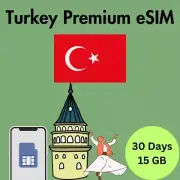 Turkey PREMIUM Prepaid Travel eSIM Card 15GB Data 5G / 4G Lte 30 Days