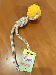 Spike-O-Mite - Yellow - Rope Toy with Spiky Ball for Fetch and Tug - Non-Toxic
