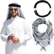 [Hoolerry] Arab Shemagh Muslim Keffiyeh Head Wrap Scarf Arabic Tactical Desert Headwear with Aqel Rope Halloween Costume Accessories