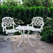3 Piece Bistro Set Outdoor Chairs, White Patio Furniture, Balcony Table, Cast Aluminium Chair, Small Garden Table, Perfect for Porch