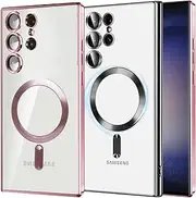 [RUNGOS] for Samsung S23 Ultra Case MagSafe, with Camera Lens Protector [Stable Magnetic] [10Ft Drop Tested] Soft Shockproof Case for Samsung Galaxy S23 Ultra Case, Magnetic Case Cover 6.8'', Clear Pink