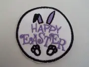 Purple Bunny Happy Easter Embroidered Iron-on Patch