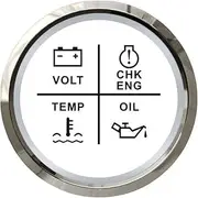 2" Universal Boat Car Engine 4LED Volt Water Temp Oil Pressure Alarm Indicator Gauge Meter with Red/Yellow Backlight 12/24V Voltmeter(WS)