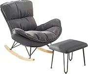 VERYMUSH Indoor Rocking Chair with Foot Rest Mid-Century Modern Upholstered Rocking Chair for Living, Bedroom(Dark Gray)