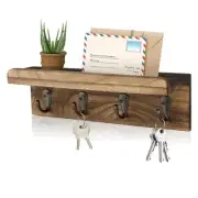 Key Holder Wall Organizer Rustic For Farmhouse Shelf With 4 Hooks Mounted Racks